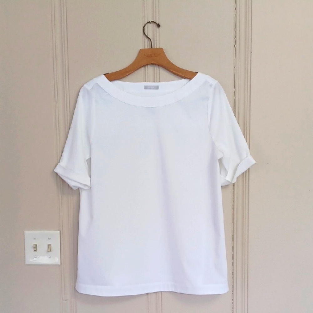 NWOT'S Chico's  White Women's Boatneck Short Sleeve Cotton Blend Top Size 8-10